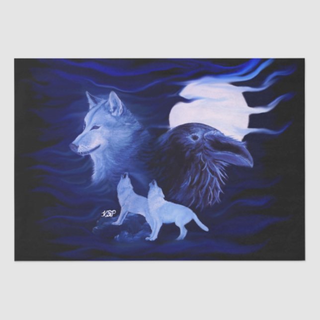 Wolves and Raven with full moon Tissue Paper (Front)