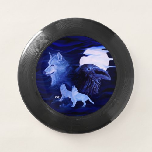 Wolves and Raven with full moon Wham_O Frisbee