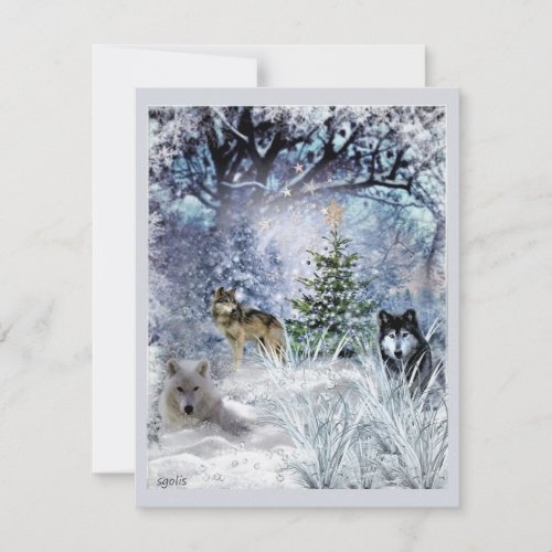 Wolves at Christmas a Winter Wonderland Flat Card