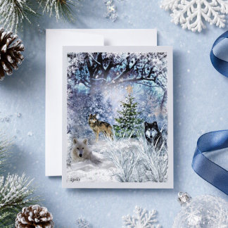 Wolves at Christmas a Winter Wonderland Flat Card