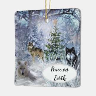 Wolves at Christmas a Winter Wonderland Ornament