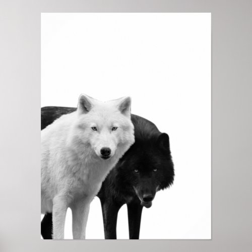 Wolves Black White  Cabin Rustic Photo Poster