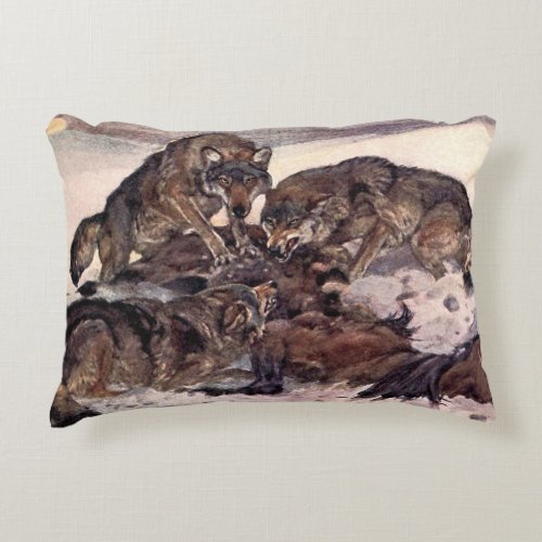 Wolves by Winifred Austen Vintage Wild Animals Accent Pillow