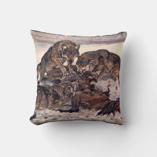 Wolves by Winifred Austen Vintage Wild Animals Throw Pillow