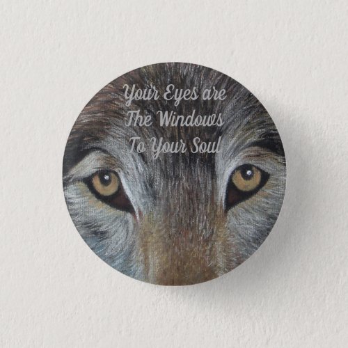 wolves eyes realist wildlife painting gray wolf button