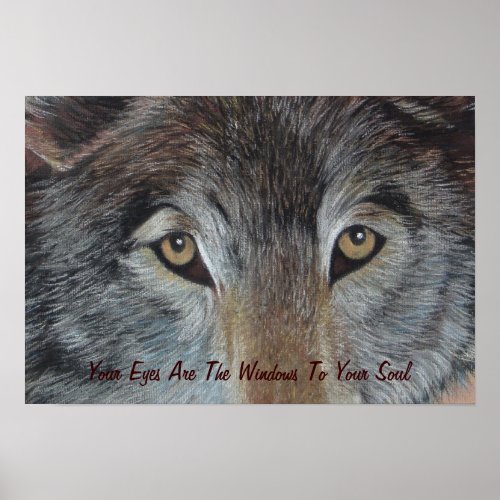 wolves eyes wildlife art painting with slogan poster