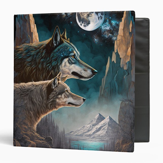 Wolves Full Moon Fantasy Landscape 3 Ring Binder (Front/Inside)