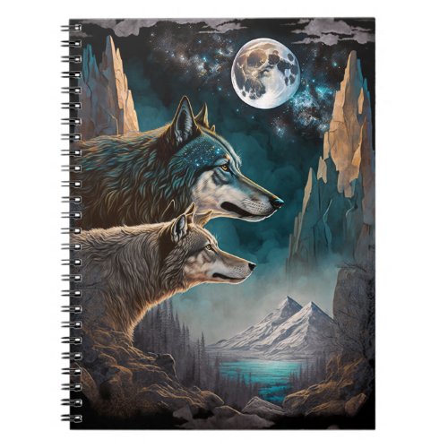Wolves Full Moon Fantasy Landscape Notebook