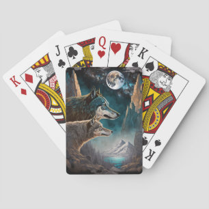 Wolves Full Moon Fantasy Landscape Poker Cards