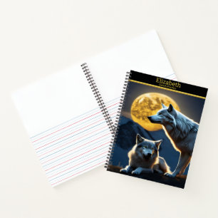 Wolves howl under a stunning moonlight notebook