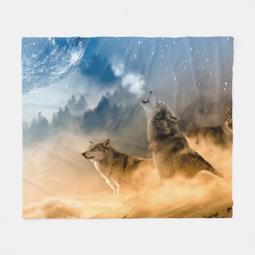 Wolves Howling at a Full Moon Fleece Blanket
