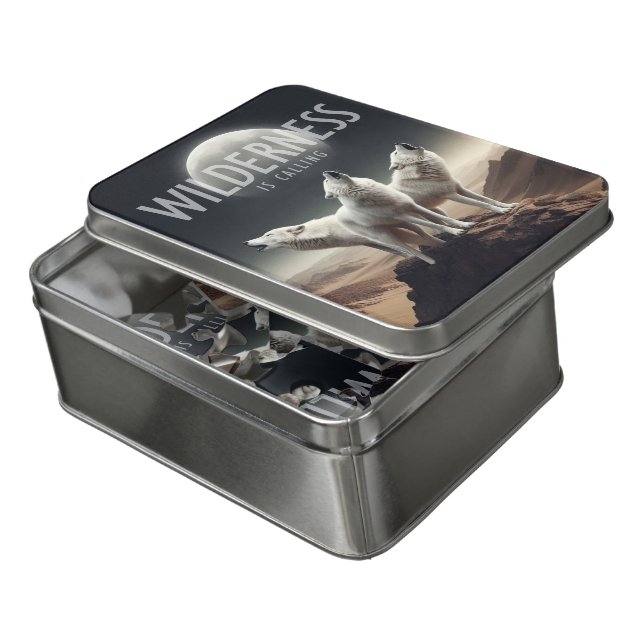 Wolves Howling at Full Moon Wilderness is Calling Jigsaw Puzzle (Lid Open)