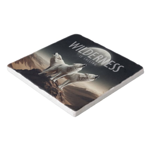 Wolves Howling at Full Moon Wilderness is Calling Trivet (Corner)