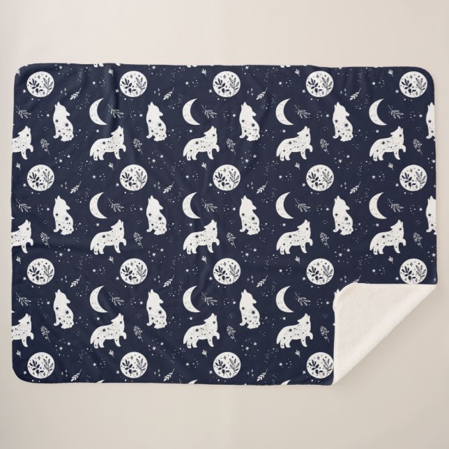Wolves Howling at the Moon Sherpa Blanket (Front (Horizontal))