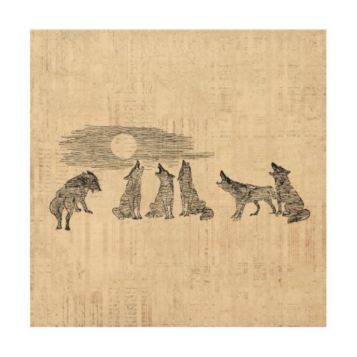 Wolves Howling at the Moon Vintage Wolf Art