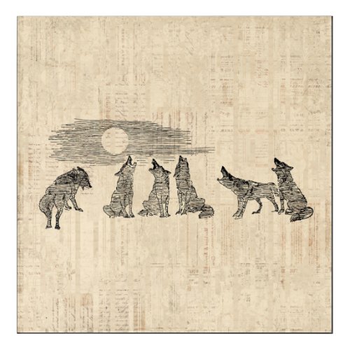 Wolves Howling at the Moon Vintage Wolf Art