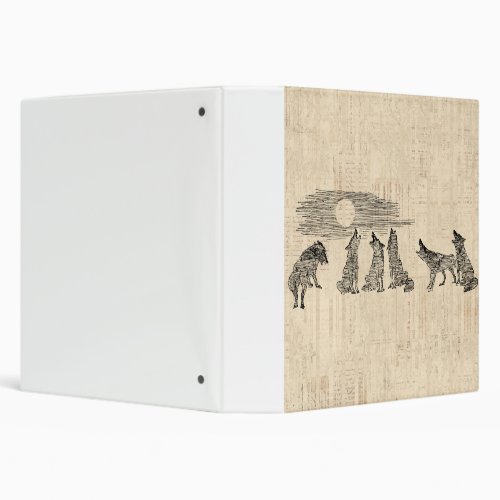 Wolves Howling at the Moon Vintage Wolf Art 3 Ring Binder