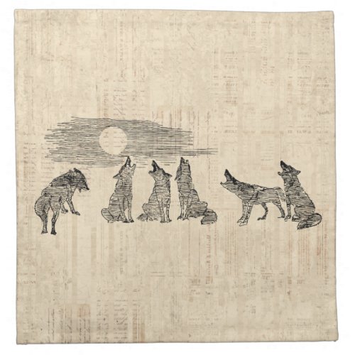 Wolves Howling at the Moon Vintage Wolf Art Cloth Napkin