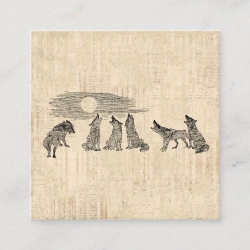 Wolves Howling at the Moon Vintage Wolf Art Enclosure Card