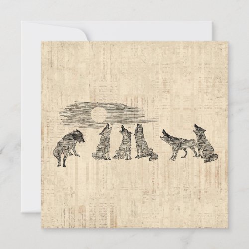 Wolves Howling at the Moon Vintage Wolf Art Holiday Card