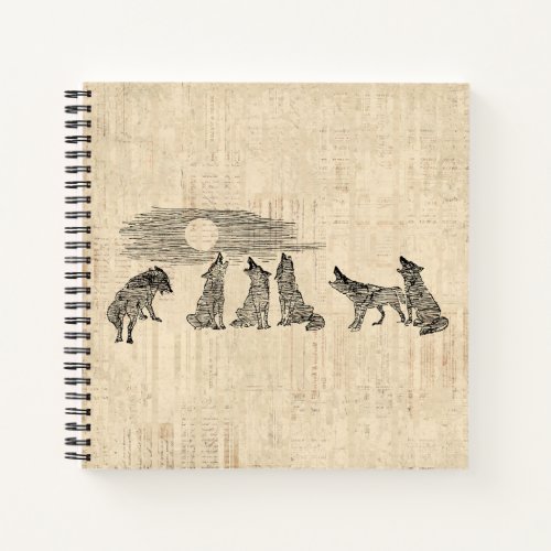 Wolves Howling at the Moon Vintage Wolf Art Notebook