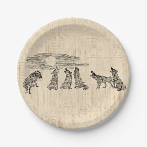 Wolves Howling at the Moon Vintage Wolf Art Paper Plates