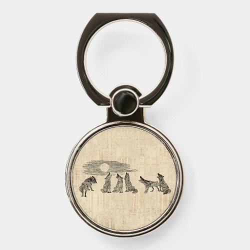 Wolves Howling at the Moon Vintage Wolf Art Phone Ring Stand