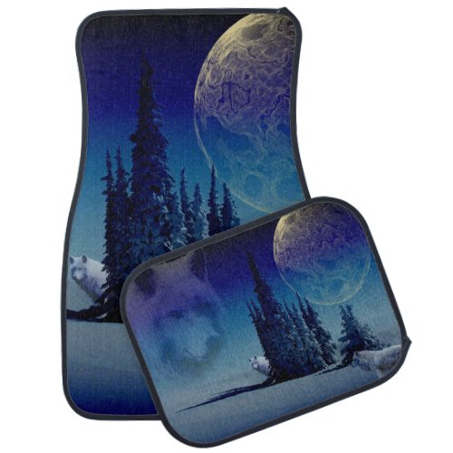 Wolves Howling At The Night Time Blue Moon Car Floor Mat