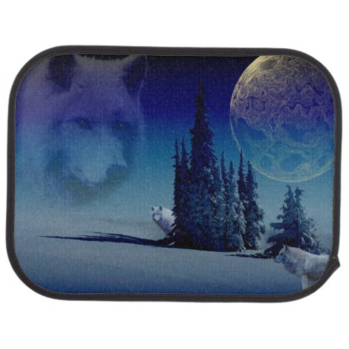 Wolves Howling At The Night Time Blue Moon Car Mat