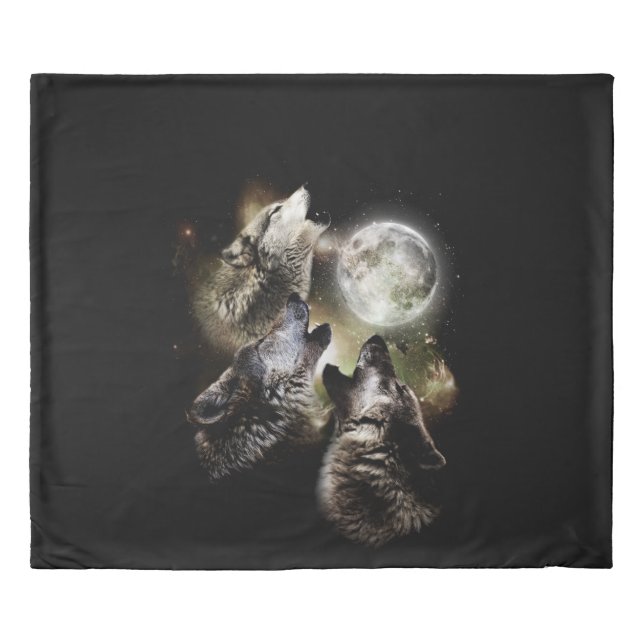 Wolves Howling Full Moon King Size Duvet Cover (Front)