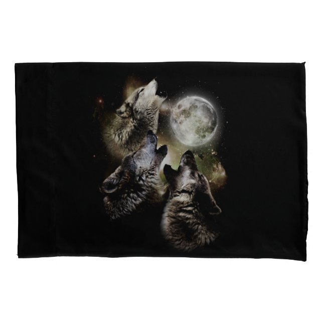 Wolves Howling Full Moon Pillow Case (Front)