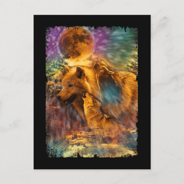 Wolves Howling to the Moon Nature Wolf Postcard (Front)