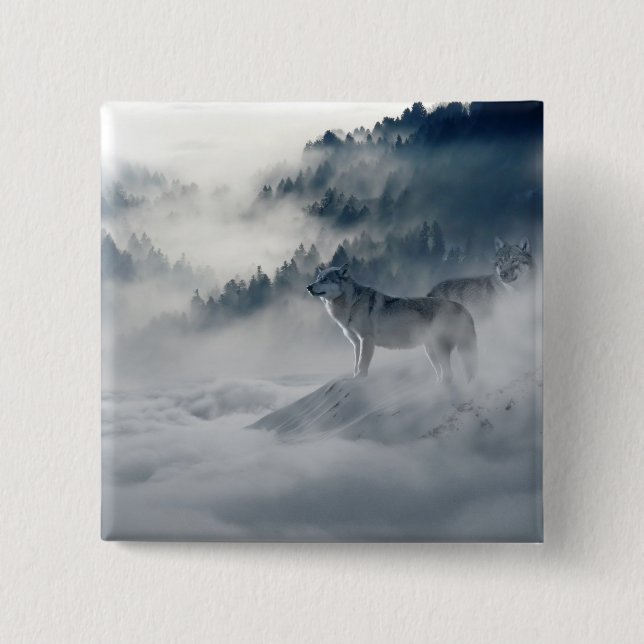 Wolves in a Winter Landscape Button (Front)