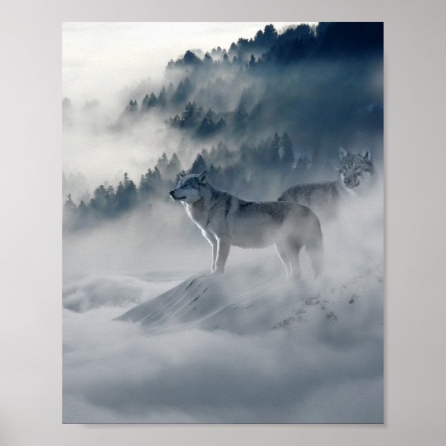 Wolves in a Winter Landscape Poster (Front)