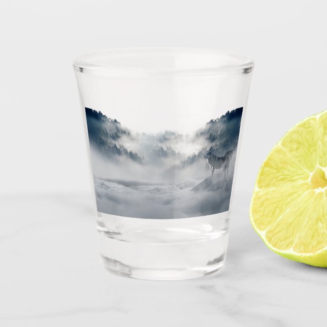 Wolves in a Winter Landscape Shot Glass (Front)