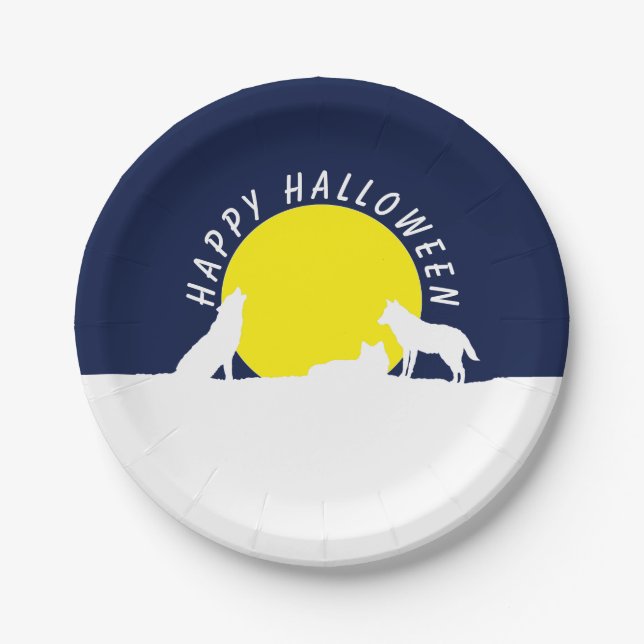Wolves in Moonlight, Happy Halloween Paper Plates (Front)