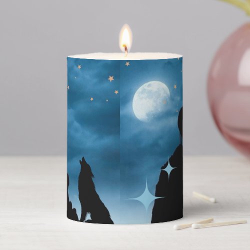 Wolves in Moonlight Pillar Candle