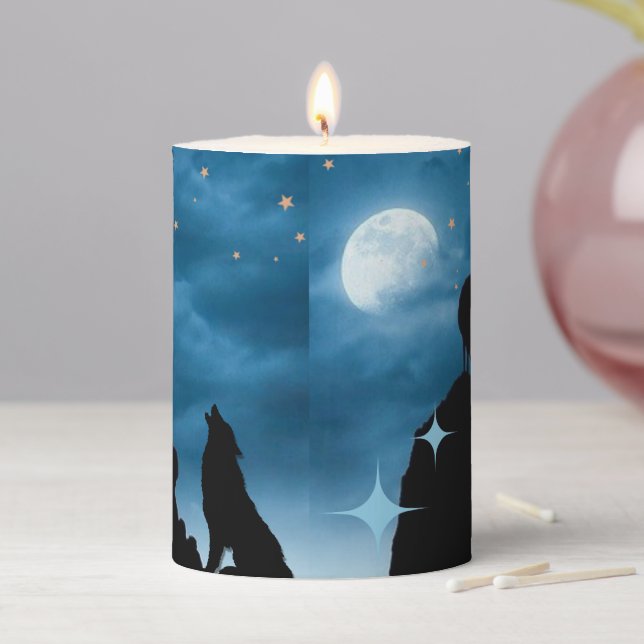 Wolves in Moonlight Pillar Candle (In Situ)