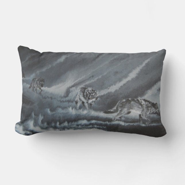 Wolves in shadow, pack of wolves, night lumbar pillow (Front)