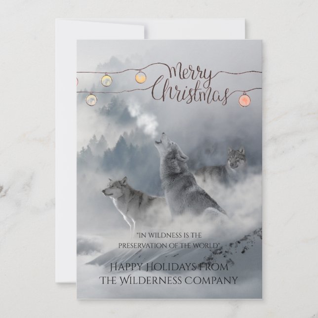 Wolves In Snow Christmas Holiday Business Greeting Card (Front)