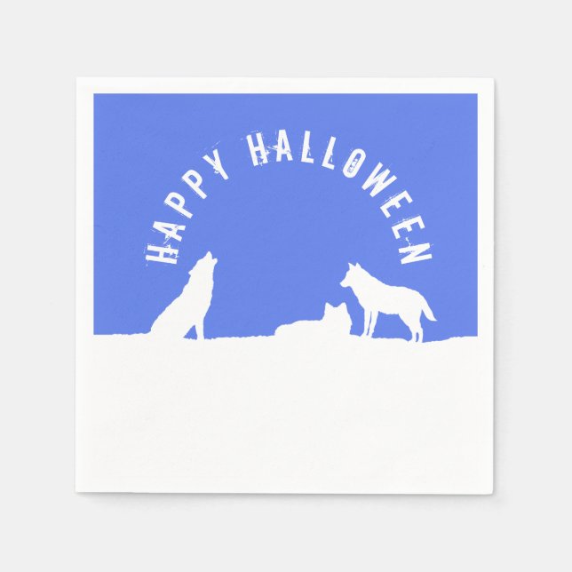 Wolves in Snow, Happy Halloween Napkins (Front)