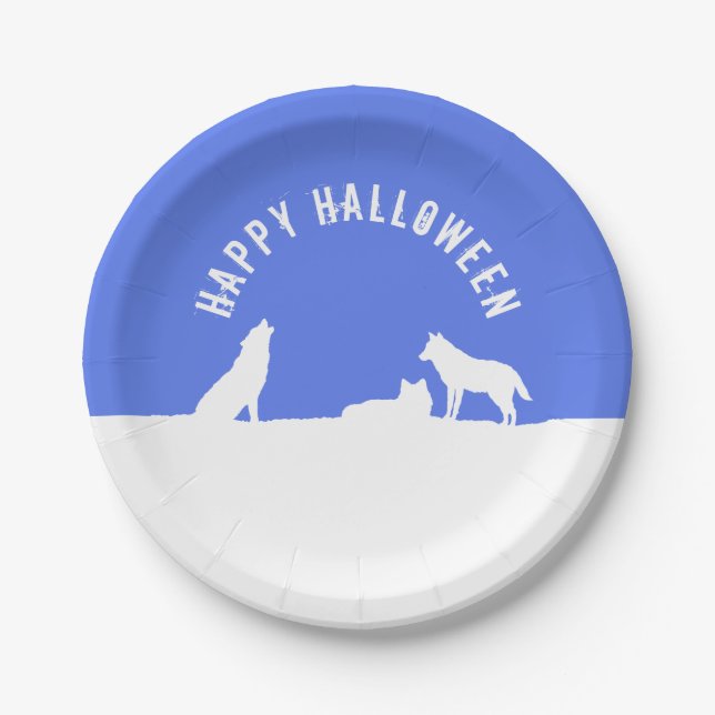 Wolves in Snow, Happy Halloween Paper Plates (Front)