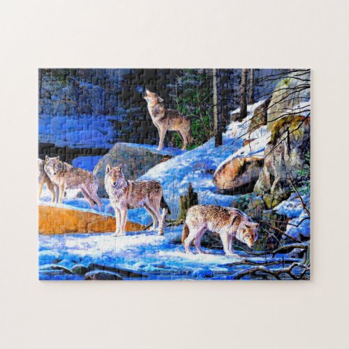 Wolves in snow painting jigsaw puzzle