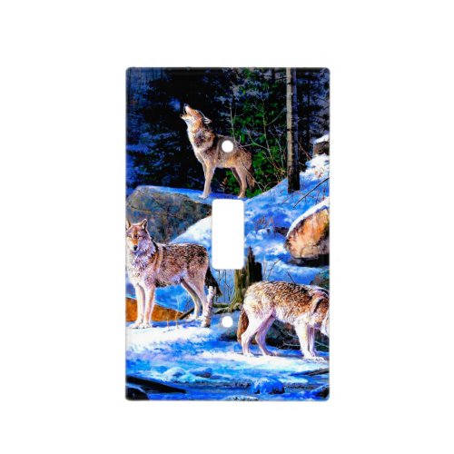 Wolves in snow painting light switch cover