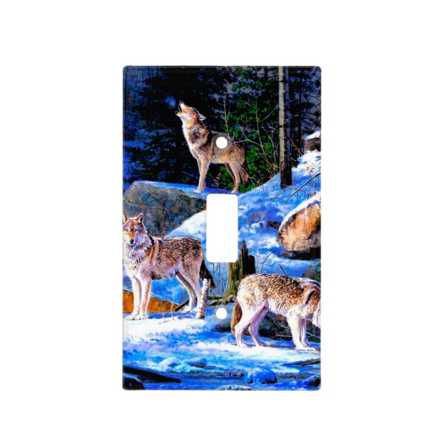 Wolves in snow painting light switch cover (Front)