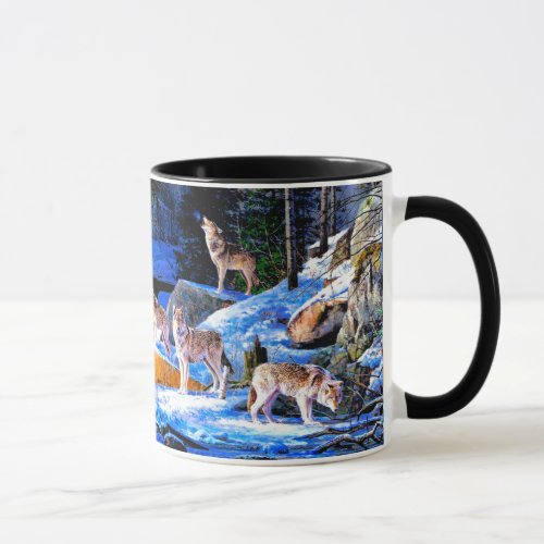 Wolves in snow painting mug