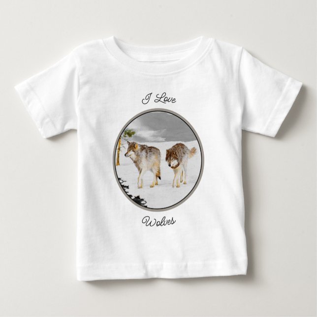 Wolves in Snow Painting - Original Wildlife Art Baby T-Shirt (Front)