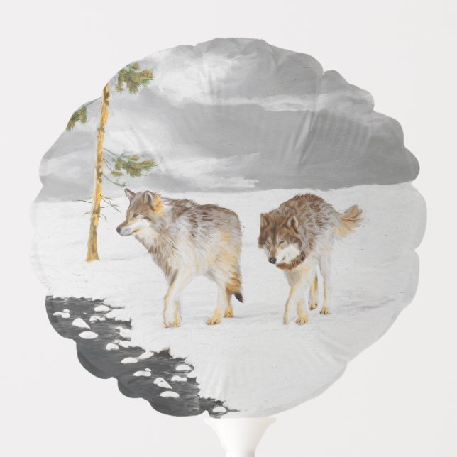 Wolves in Snow Painting - Original Wildlife Art Balloon (Front)