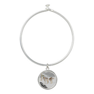 Wolves in Snow Painting - Original Wildlife Art Bangle Bracelet
