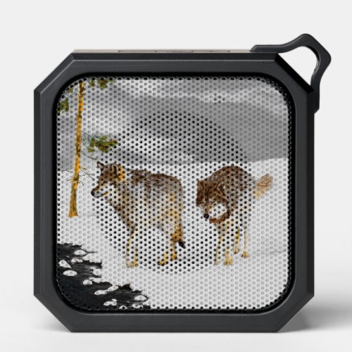 Wolves in Snow Painting _ Original Wildlife Art Bluetooth Speaker
